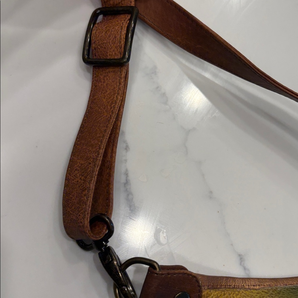 ANUSCHKA genuine leather flap shoulder bag hand painted colorful artsy brown - Picture 6 of 16